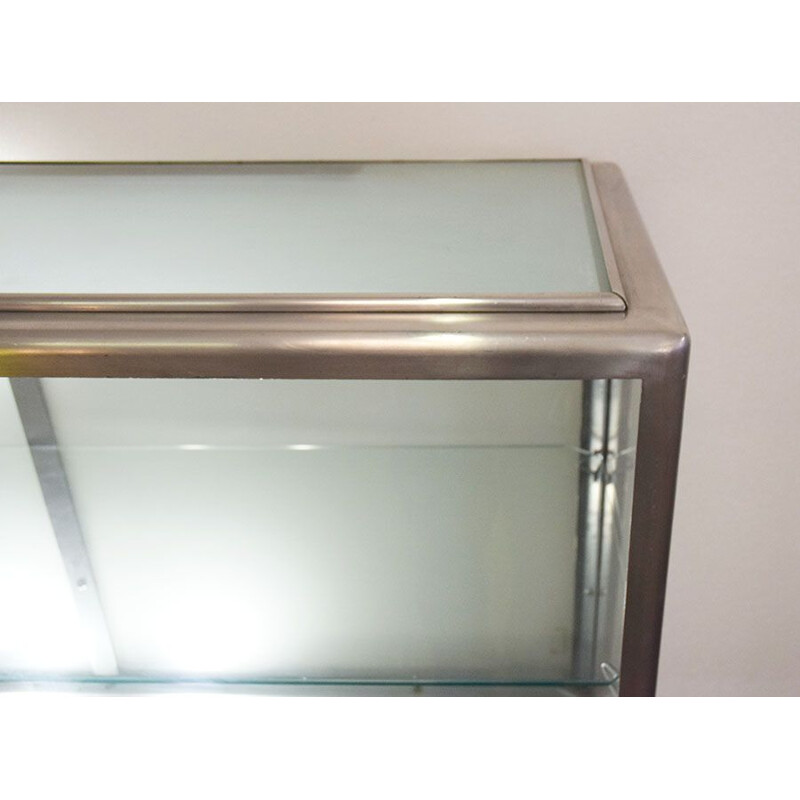 Vintage aluminum display case with lighting, Italy 1960