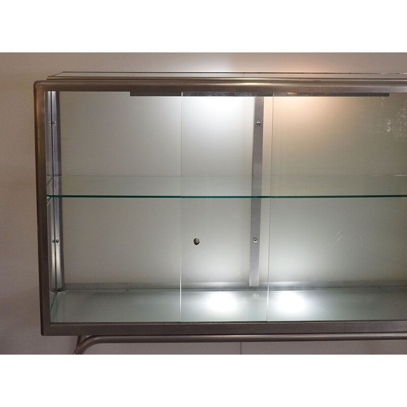 Vintage aluminium vitrine met verlichting, Italië 1960