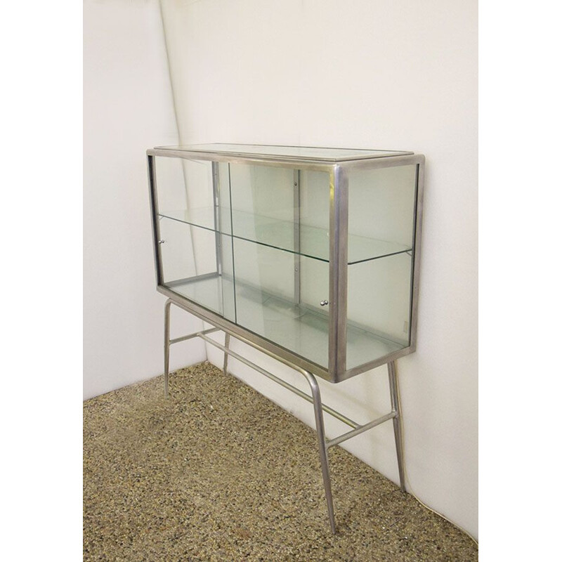 Vintage aluminum display case with lighting, Italy 1960