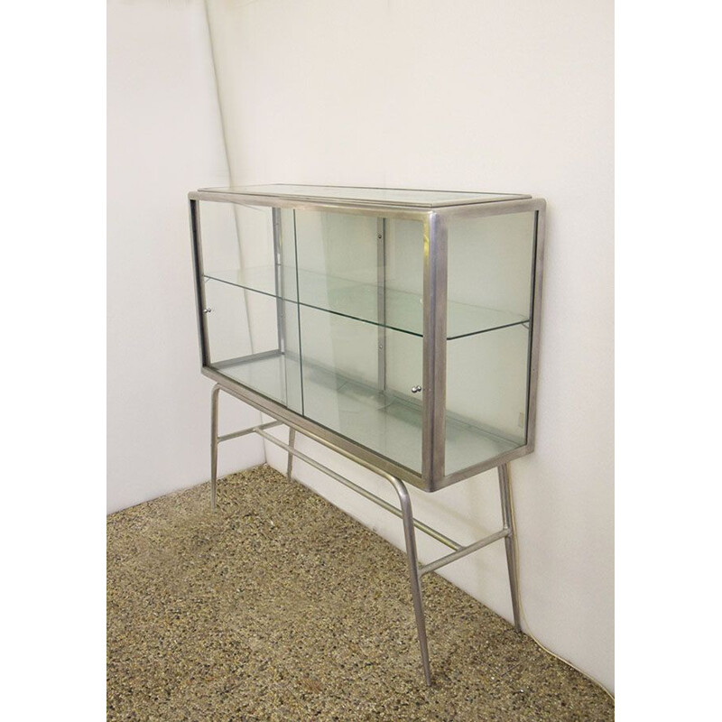 Vitrine vintage industrielle en aluminium avec éclairage, Italie 1960