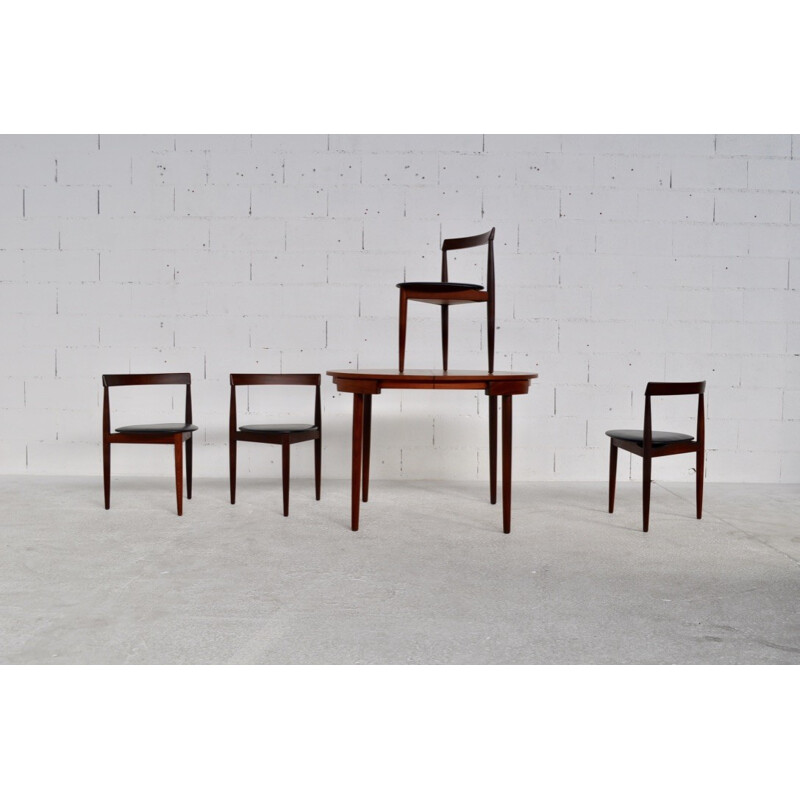 Frem Mobelfabrik dining set in teak and black leatherette, Hans OLSEN - 1950s 