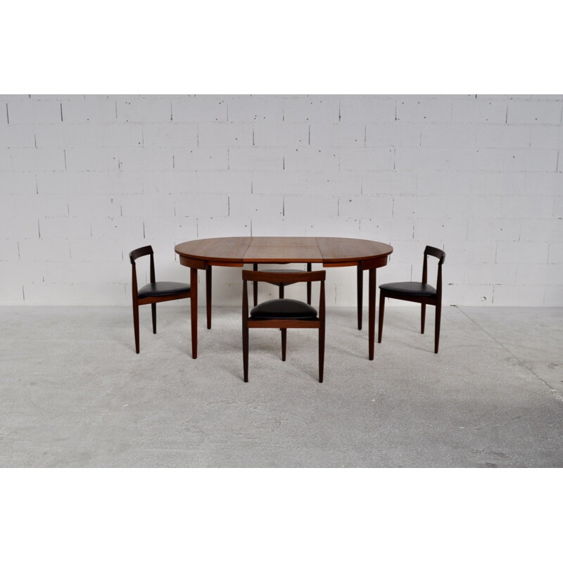 Frem Mobelfabrik dining set in teak and black leatherette, Hans OLSEN - 1950s 