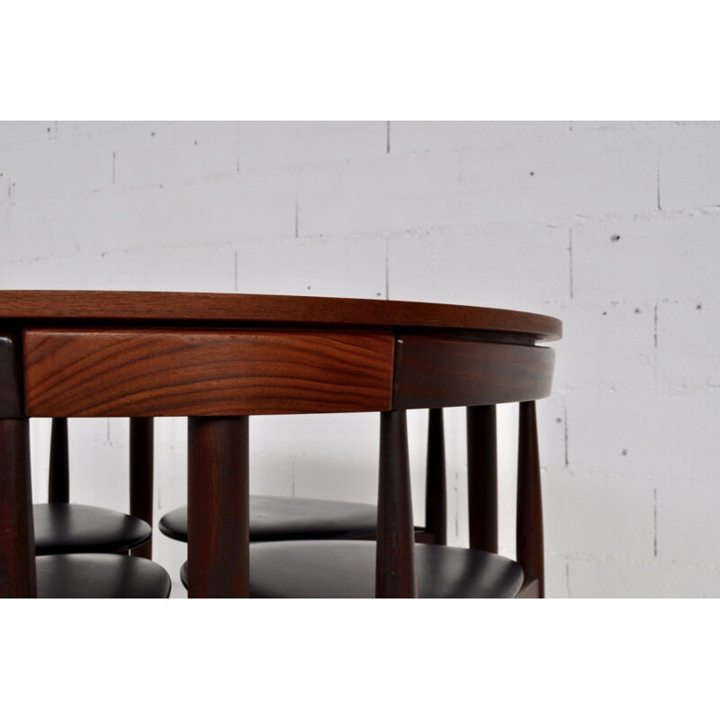 Frem Mobelfabrik dining set in teak and black leatherette, Hans OLSEN - 1950s 