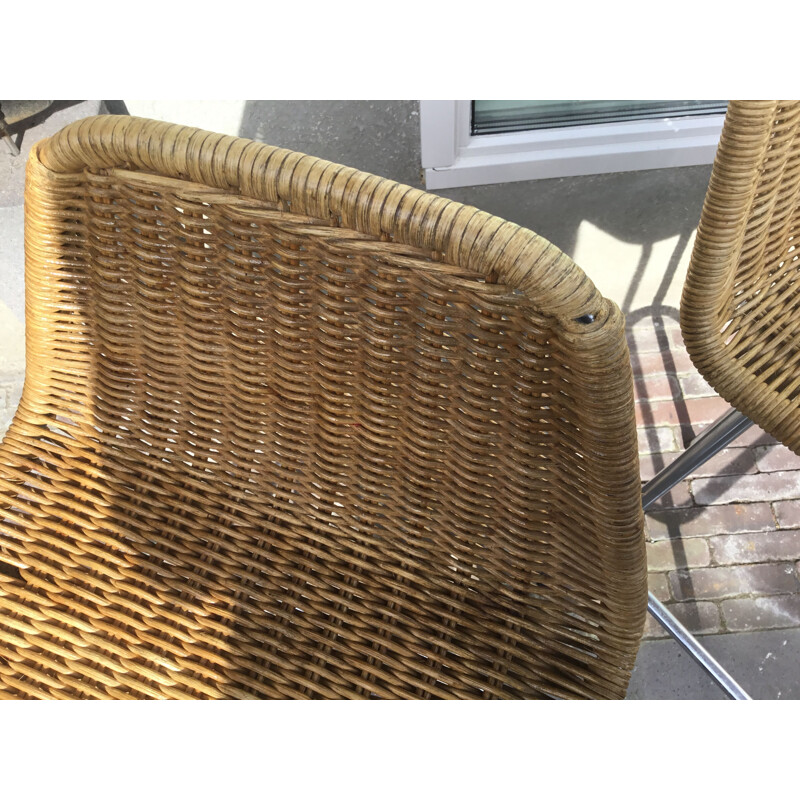 Pair of vintage Rattan stool by drik van Sliedregt noordwolde 1960s