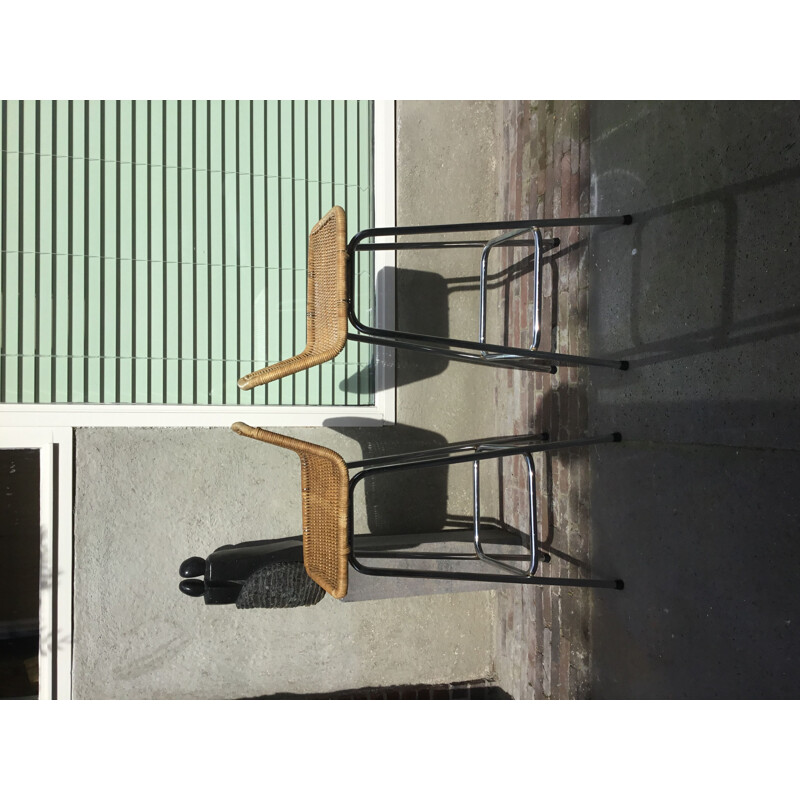 Pair of vintage Rattan stool by drik van Sliedregt noordwolde 1960s