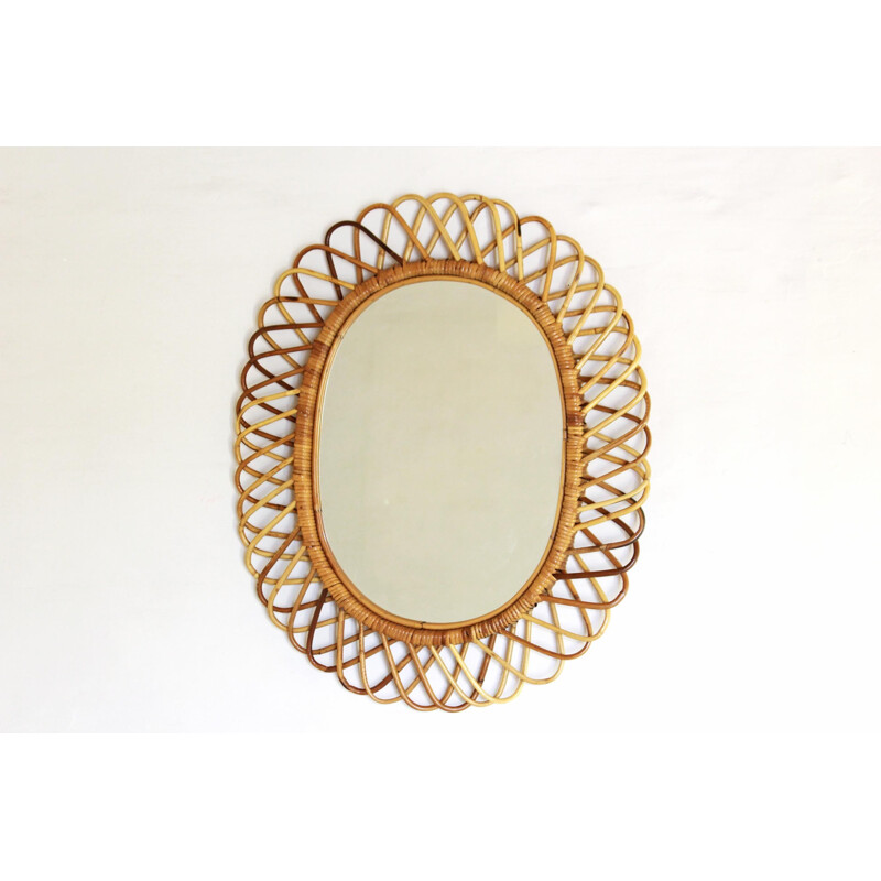 Vintage bamboo wall mirror by Franco Albini 1960s