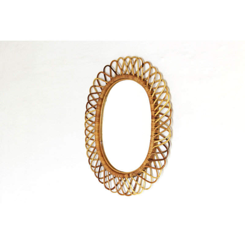 Vintage bamboo wall mirror by Franco Albini 1960s