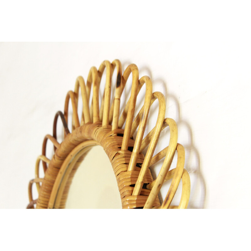 Vintage bamboo wall mirror by Franco Albini 1960s