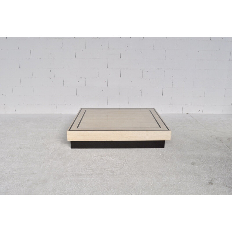 Large coffee table in travertine and black granite - 1970s