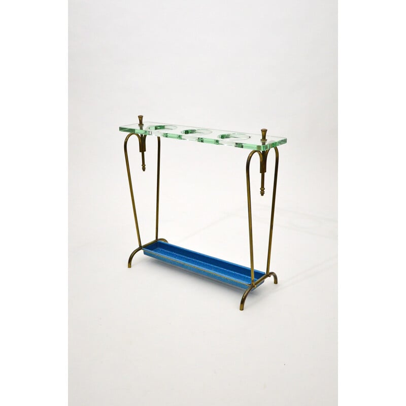 Vintage Fontana Arte Umbrella Stand In Crystal And Brass 1940s