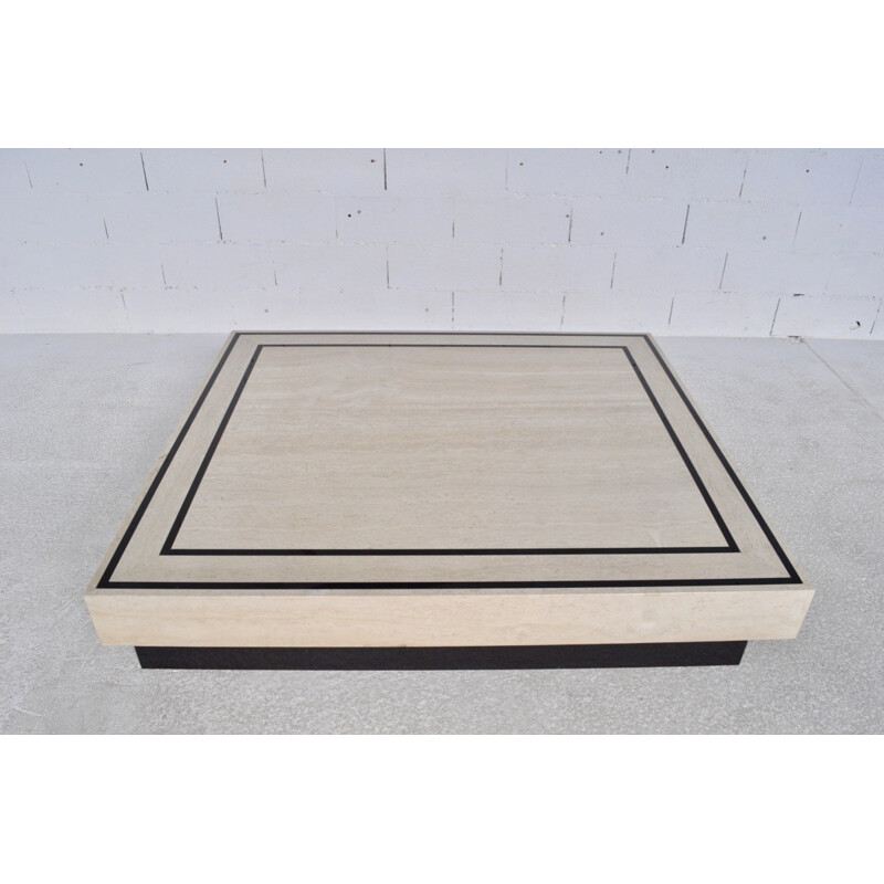 Large coffee table in travertine and black granite - 1970s