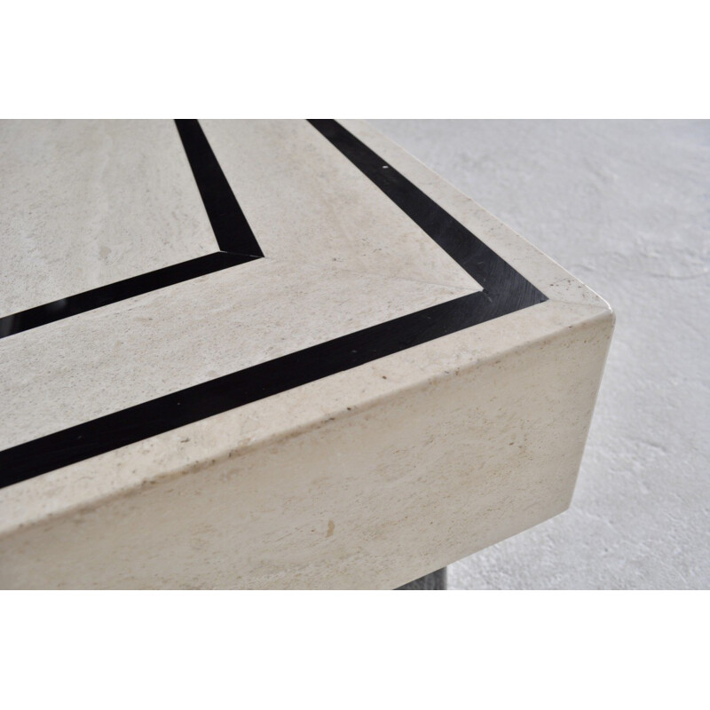 Large coffee table in travertine and black granite - 1970s