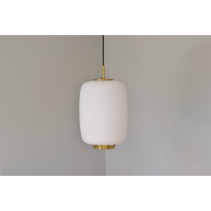 Large vintage Size Bent Karlby Kina Pendant Lamp Brass and Opaline by Lyfa, Denmark 1955s