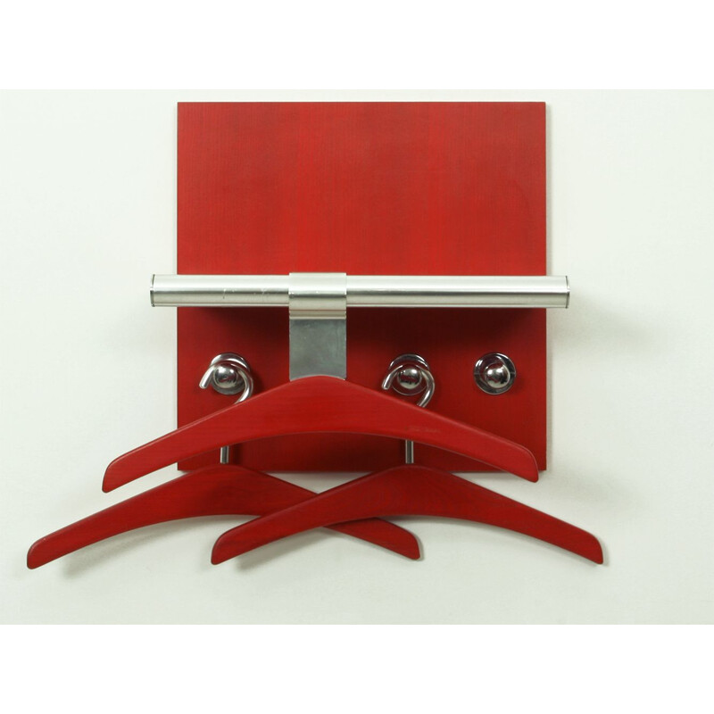 Vintage Red Coat And Hat Rack, German 1976s