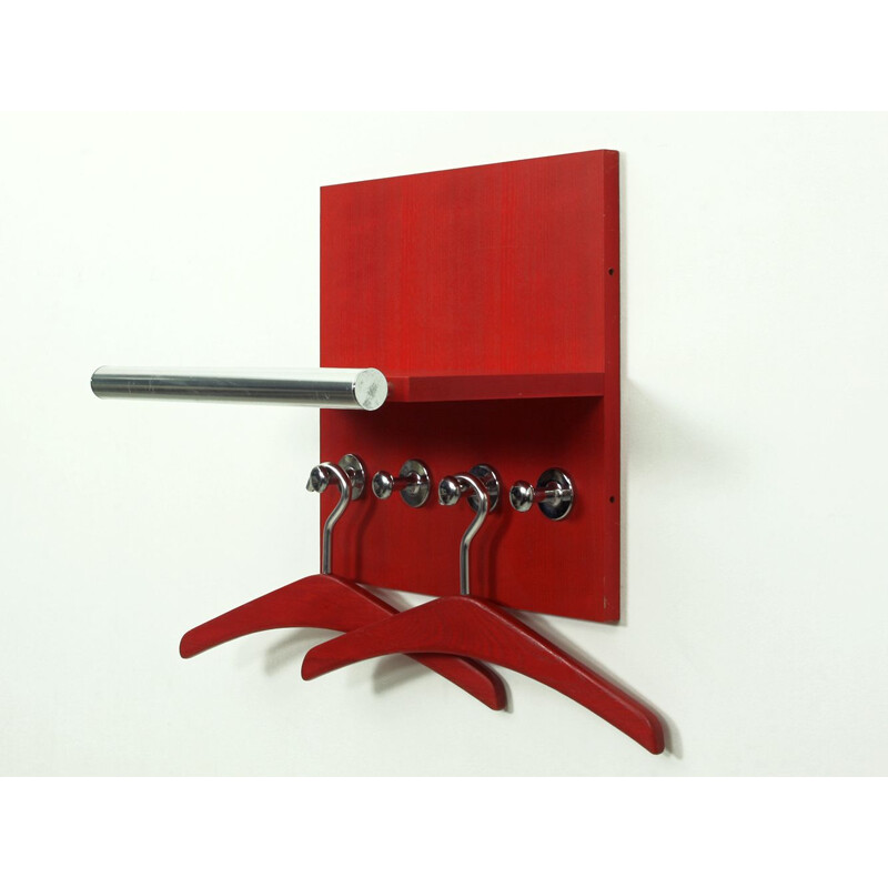 Vintage Red Coat And Hat Rack, German 1976s