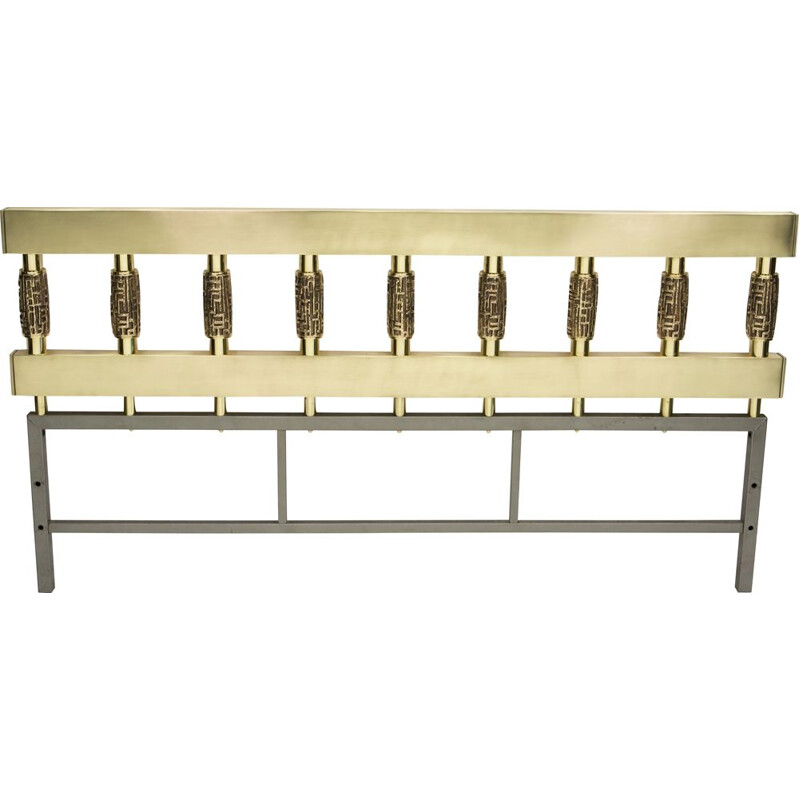 Vintage Brutalist bronze brass headboard by Luciano Frigerio, Italian 1970s