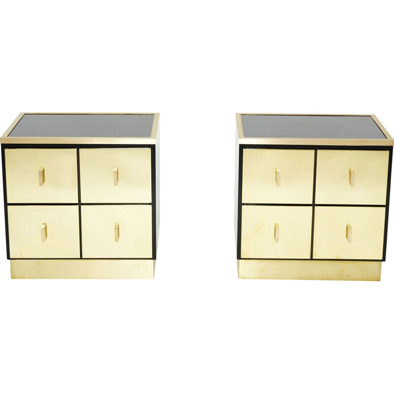 Pair of vintage brass lacquer bedside tables by Luciano Frigerio, Italy 1970s