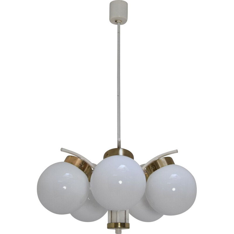 Vintage glass and lacquered metal chandelier by Jilove, Czechoslovakia 1970