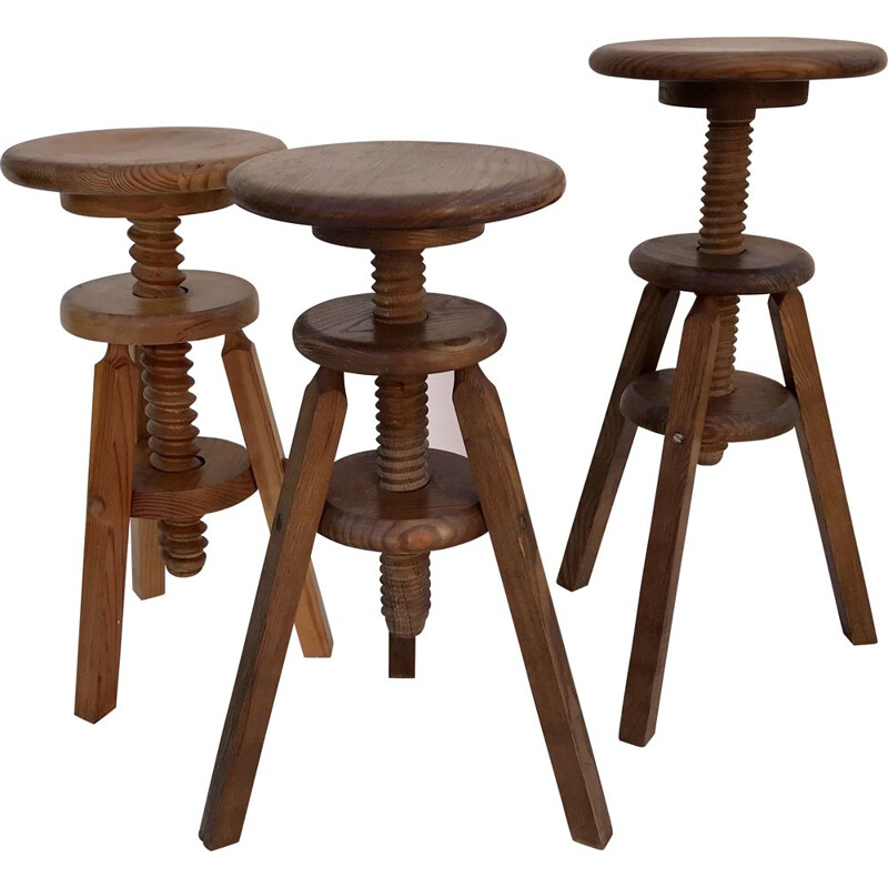 Set of 3 vintage adjustable stools