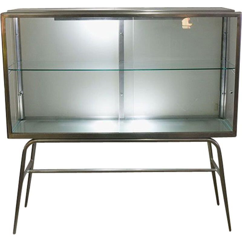 Vintage aluminum display case with lighting, Italy 1960
