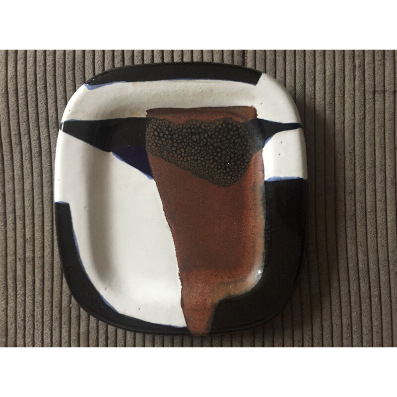 Vintage abstract composition in stoneware by Jacques Pouchain