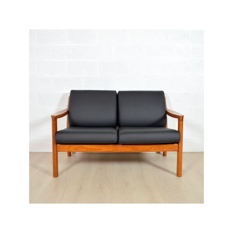 Silkeborg Denmark two seater sofa in black faux leather, Johannes ANDERSEN - 1960s