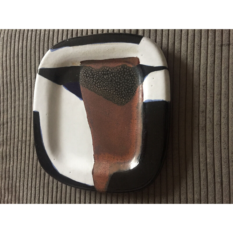 Vintage abstract composition in stoneware by Jacques Pouchain