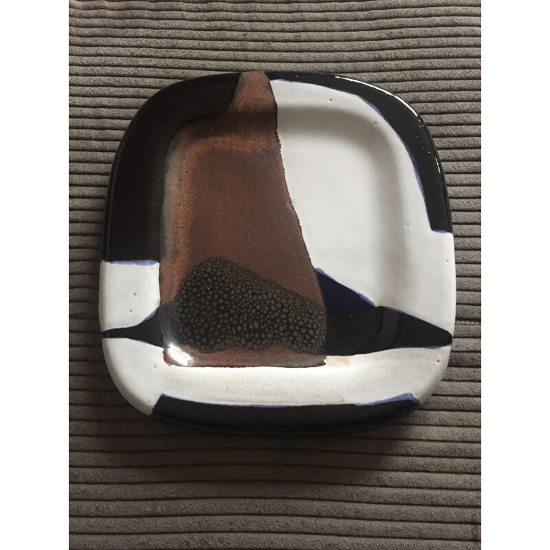 Vintage abstract composition in stoneware by Jacques Pouchain