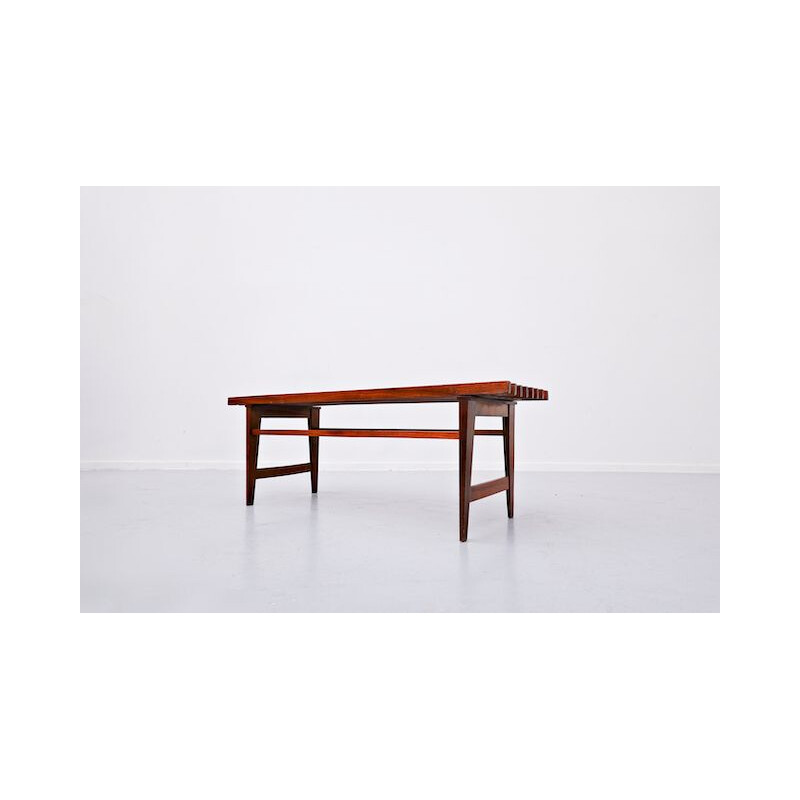 Panchina vintage a doghe di teak, Italia 1960