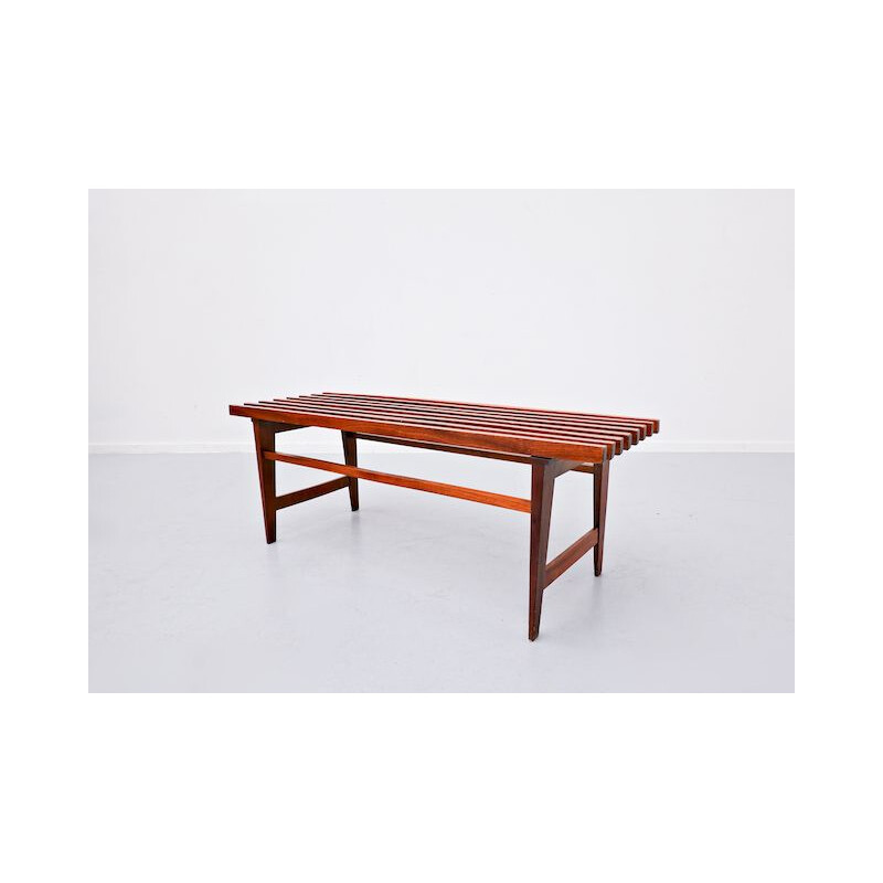 Panchina vintage a doghe di teak, Italia 1960