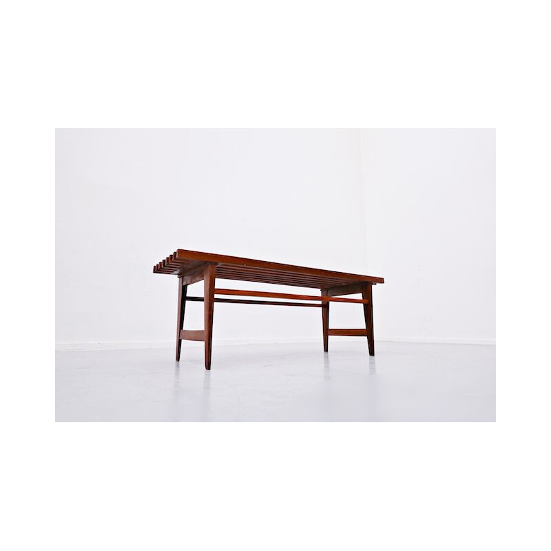 Panchina vintage a doghe di teak, Italia 1960