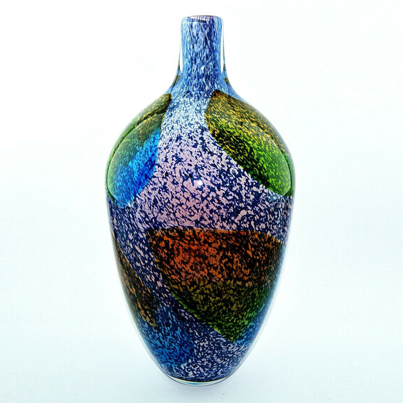 Grand vase vintage en verre soufflé de Murano. Italie 1980