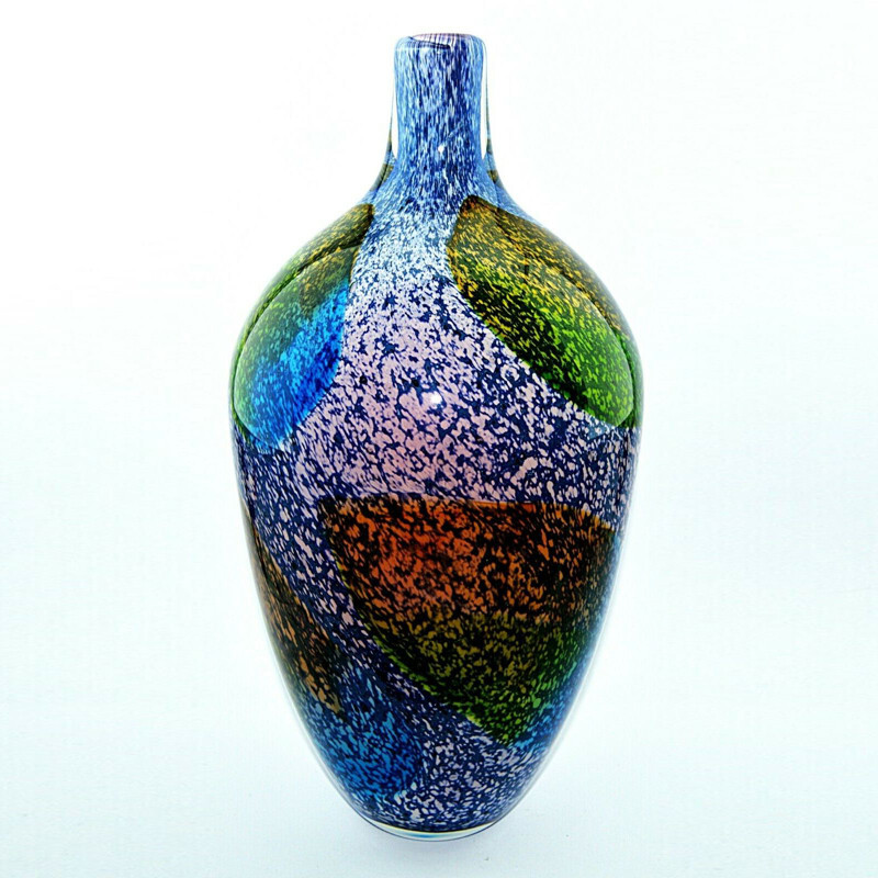 Large vintage Murano blown glass vase. Italy 1980s