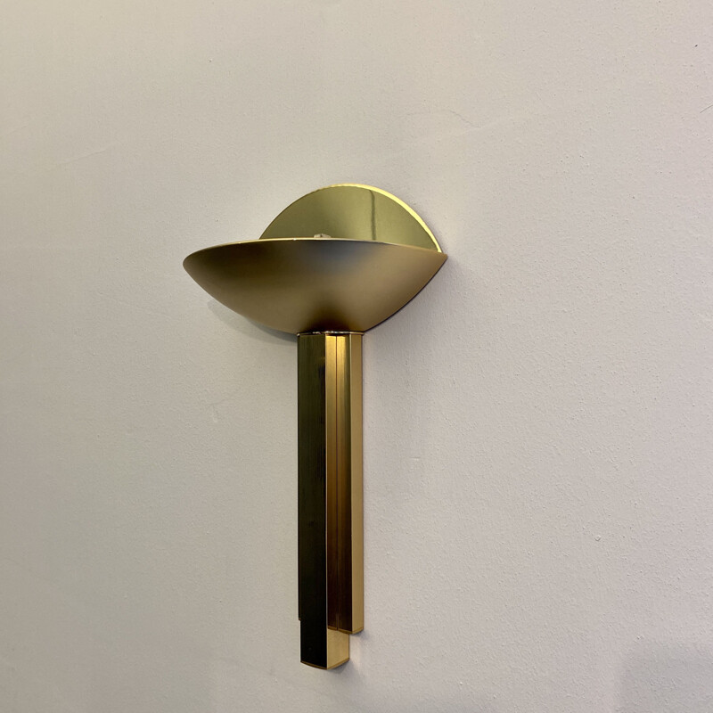 Vintage brass half moon wall lamp, Italian 1975s