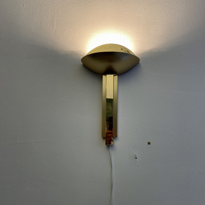 Vintage brass half moon wall lamp, Italian 1975s