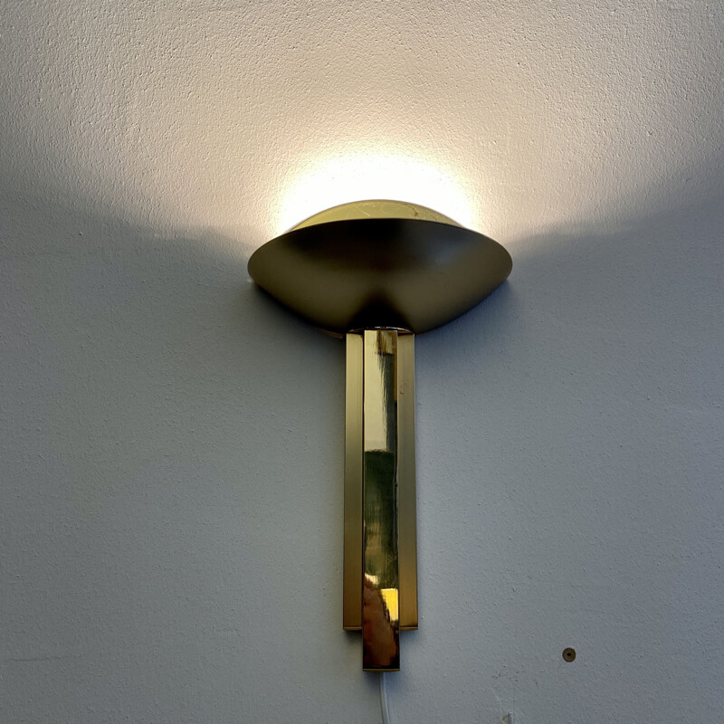 Vintage brass half moon wall lamp, Italian 1975s