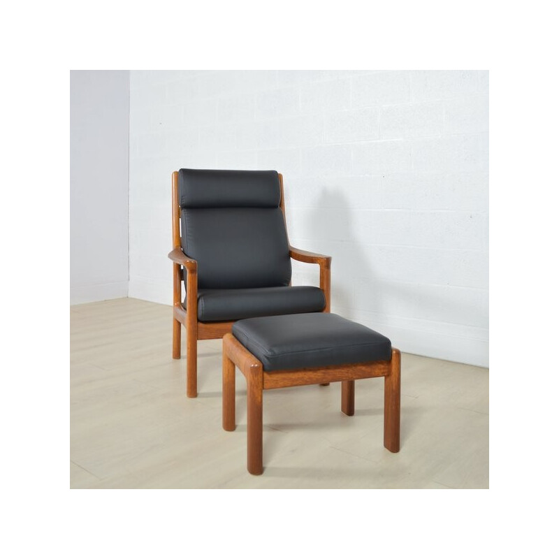 Silkeborg Denmark armchair with footstool, Johannes ANDERSEN - 1960s