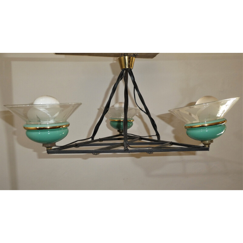 Vintage wrought iron chandelier 1950s