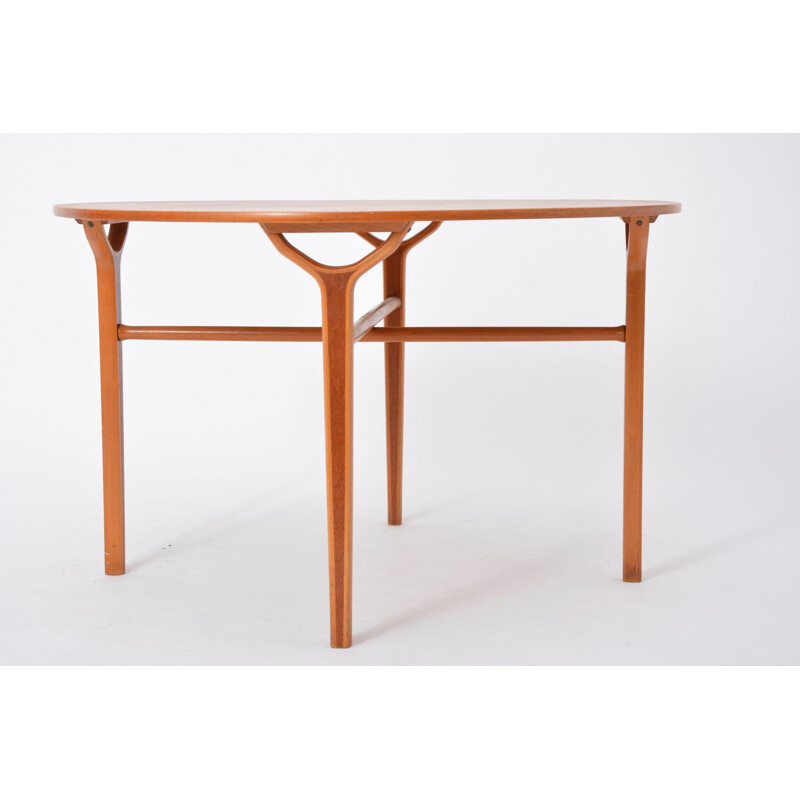 Vintage teak and beechwood coffee table "Ax moderne" by Peter Hvidt and Orla Molgaard-Nielsen, Denmark 1950