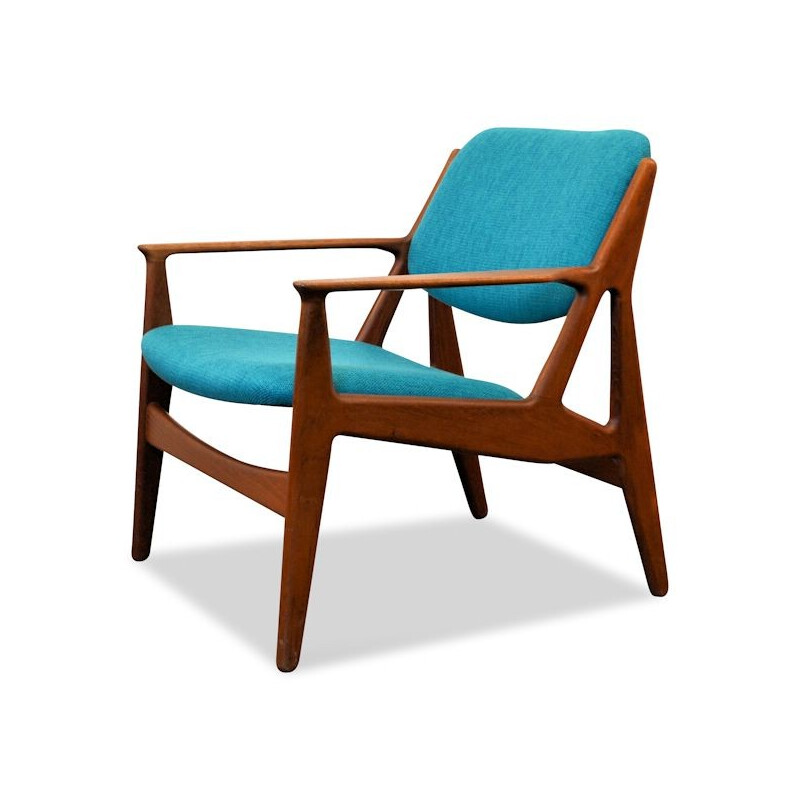 Fauteuil "Ellen" Vamo scandinave en teck et tissu bleu, Arne VODDER - 1960