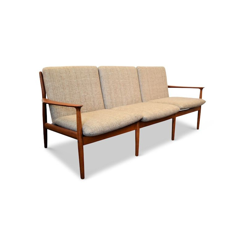 Glostrup Møbelfabrik 3-seater sofa in teak and beige fabric, Grete JALK - 1960s