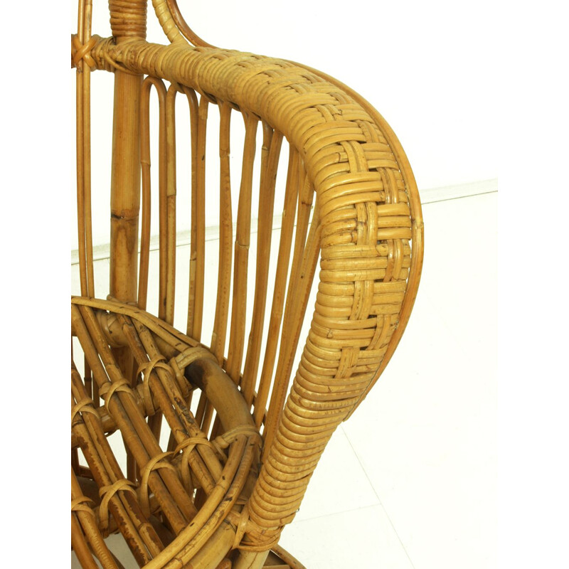 Vintage Wicker Lounge Chair, Italian 1950s