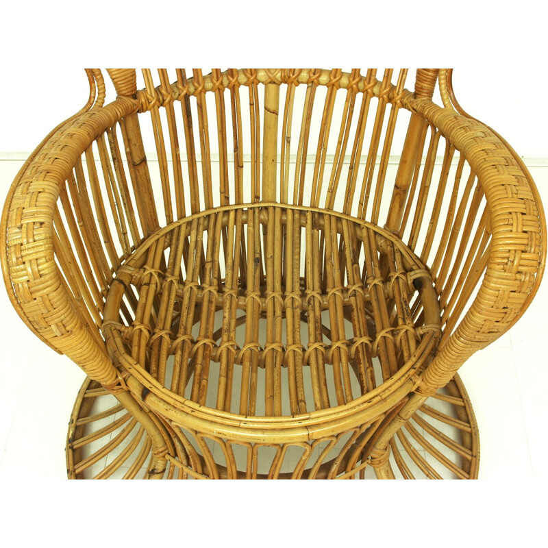 Vintage Wicker Lounge Chair, Italian 1950s