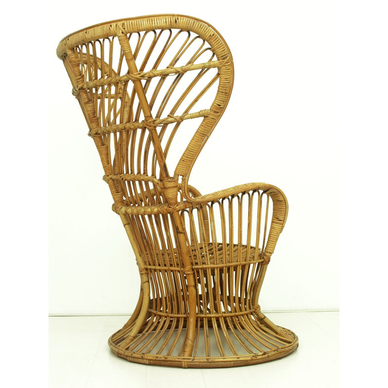 Vintage Wicker Lounge Chair, Italian 1950s