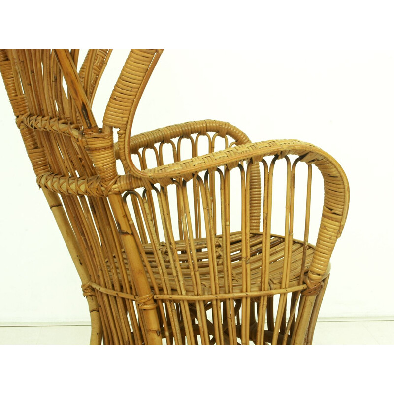 Vintage Wicker Lounge Chair, Italian 1950s