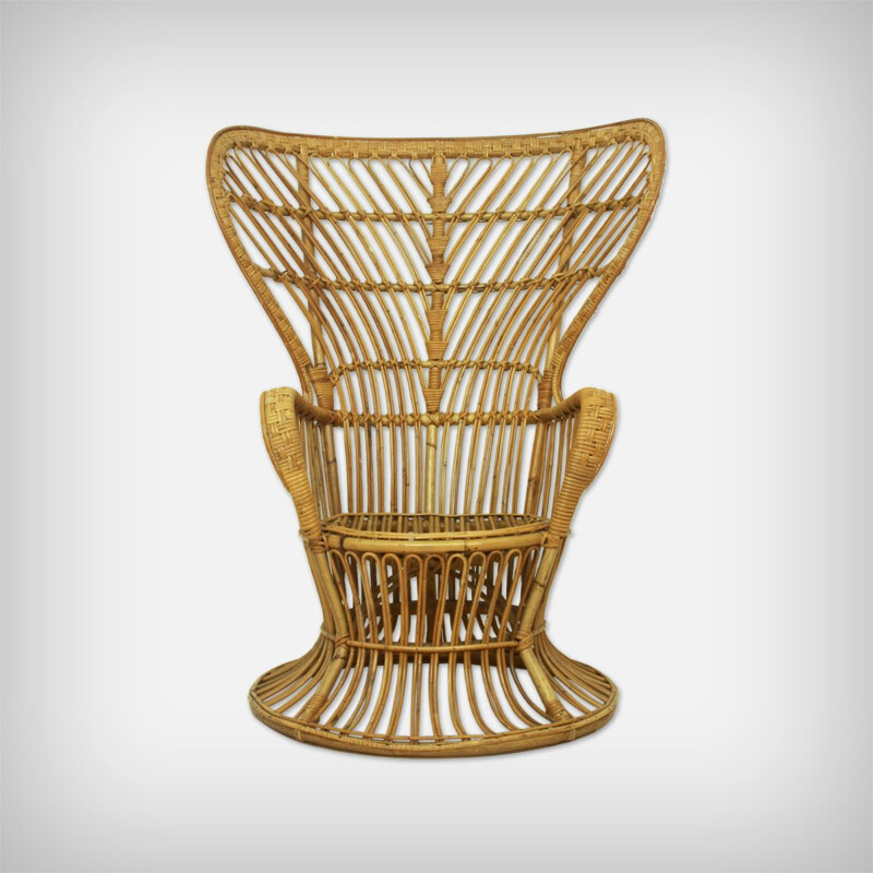 Vintage Wicker Lounge Chair, Italian 1950s