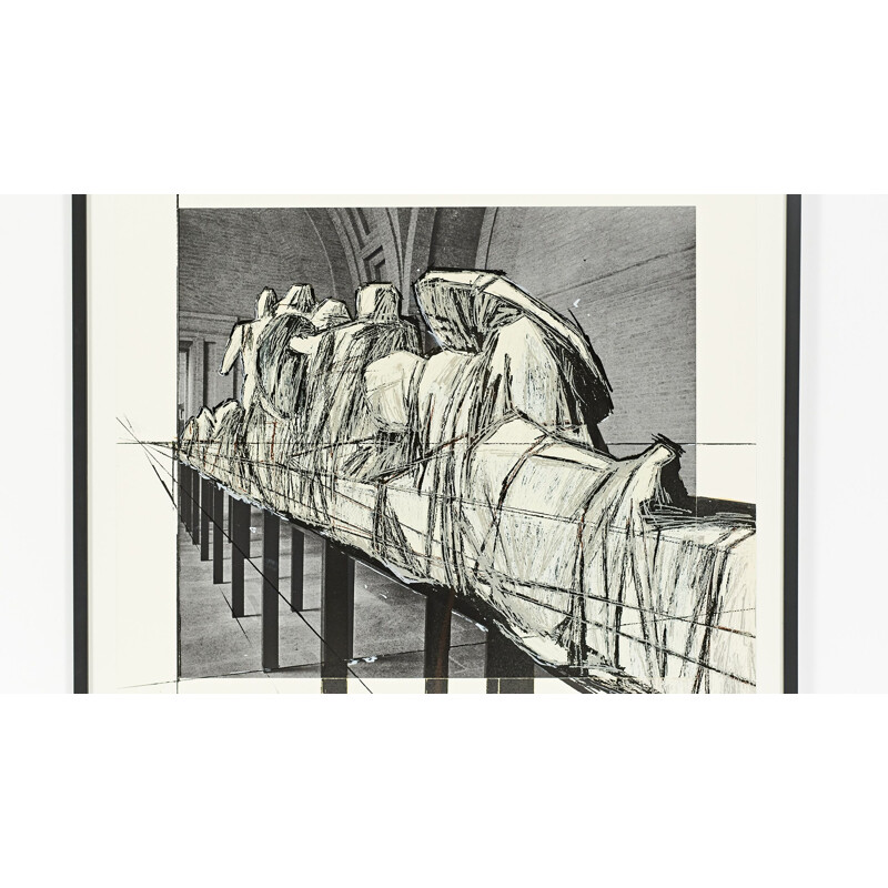 Vintage silkscreen print "Wrapped Statues" by Christo 1988s