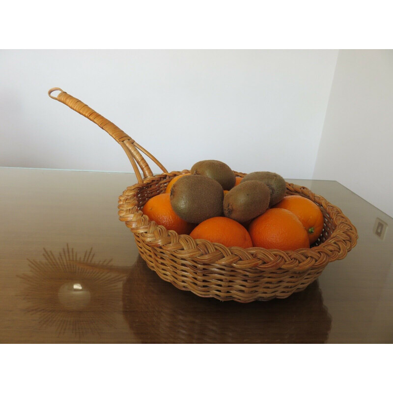 Set of 3 vintage rattan baskets, France 1970s