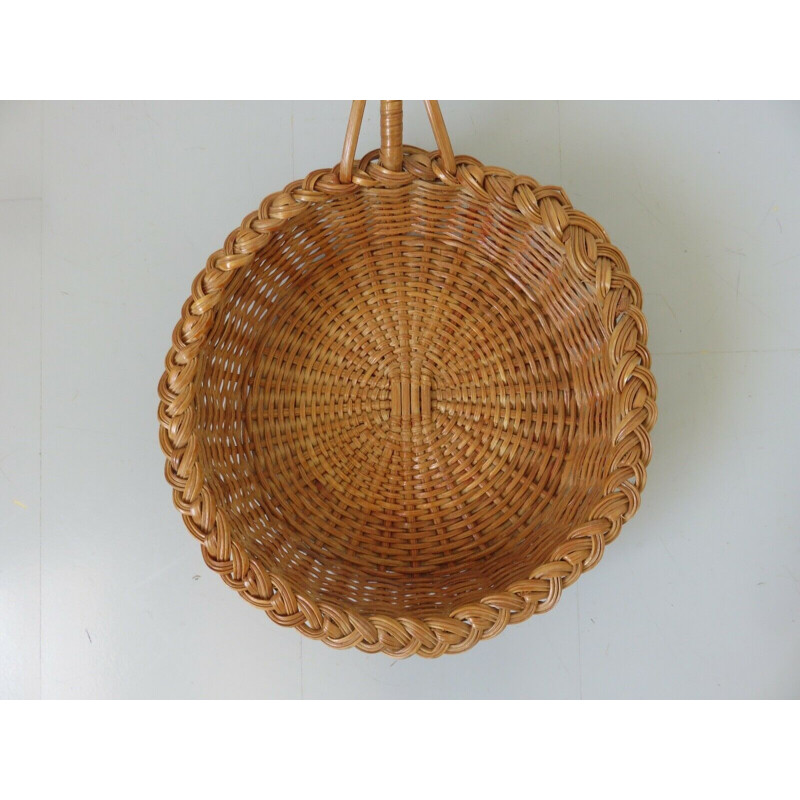 Set of 3 vintage rattan baskets, France 1970s