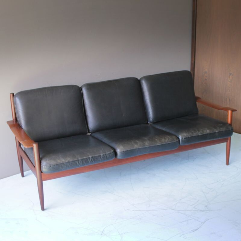 Vintage teak living room set with leather, Danish 1960